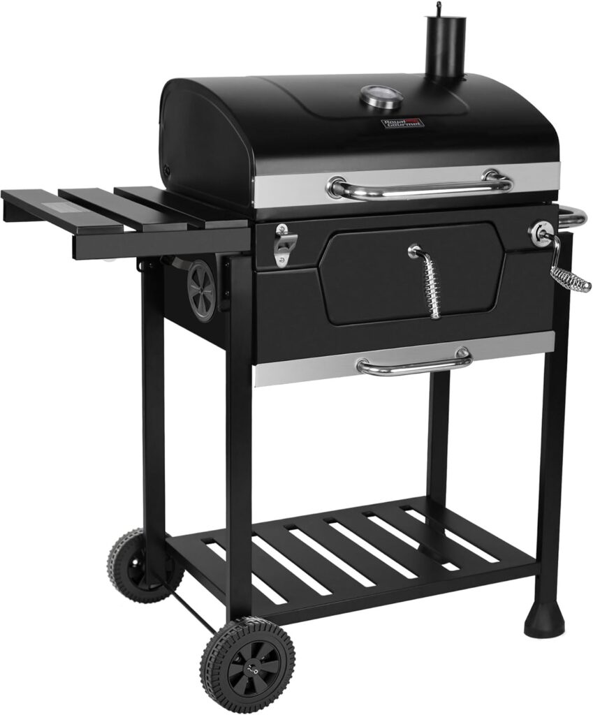 Royal Gourmet CD1824G Inch Charcoal Grill with Foldable Side Table, Outdoor BBQ Grill with Sq. In. Cooking Area for Picnic and Camping Grilling, Black