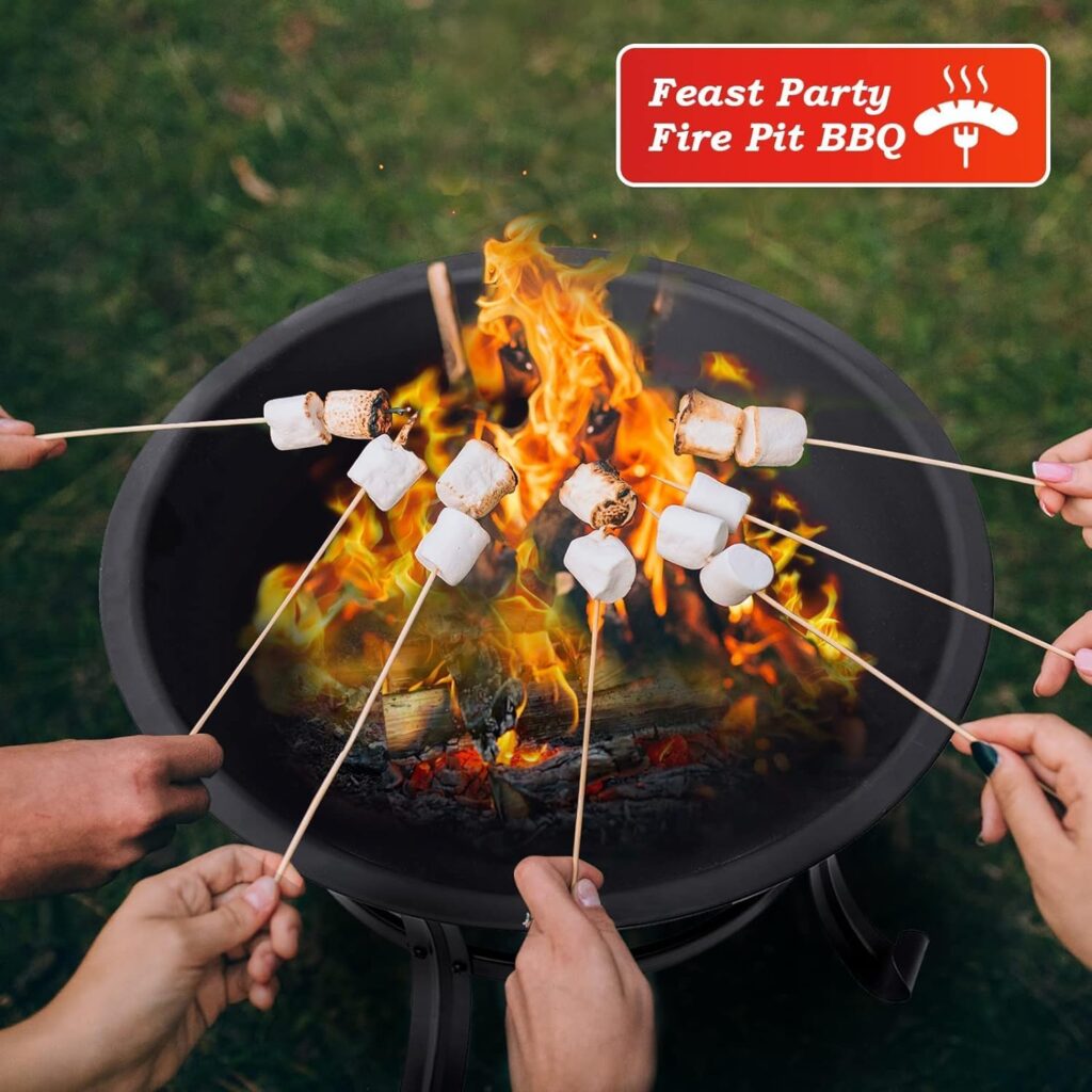 SINGLYFIRE inch Fire Pit for Outside Outdoor Wood Burning Small Bonfire Pit Steel Firepit Bowl for Patio Camping Backyard Deck Picnic Porch,with Spark Screen,Log Grate,Poker