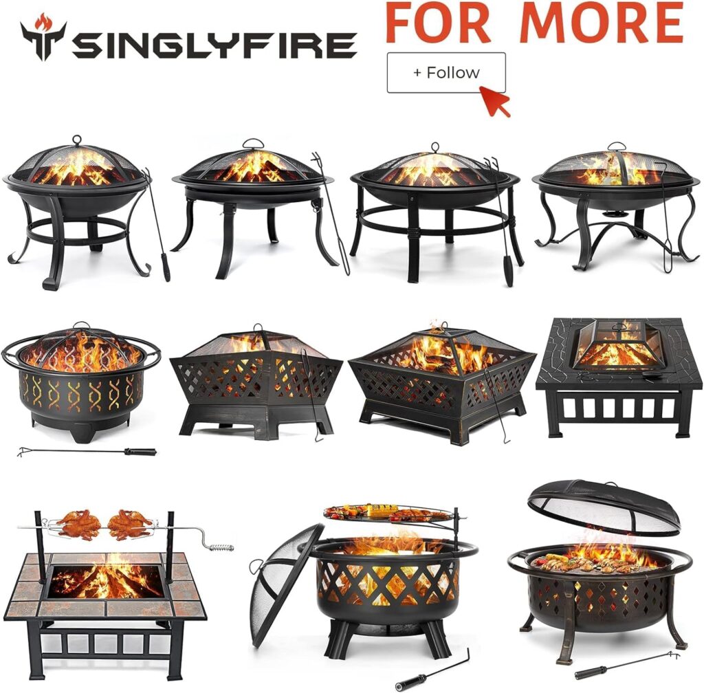 SINGLYFIRE inch Fire Pit for Outside Outdoor Wood Burning Small Bonfire Pit Steel Firepit Bowl for Patio Camping Backyard Deck Picnic Porch,with Spark Screen,Log Grate,Poker