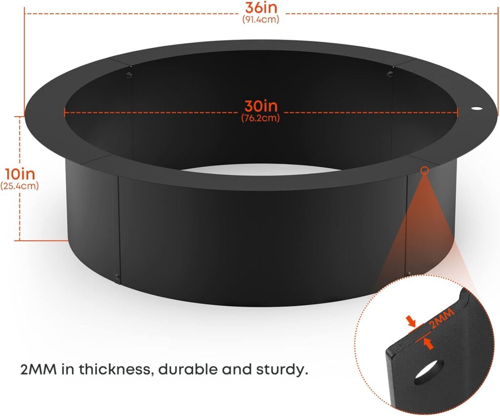 Stanbroil Outdoor Fire Pit Ring Inch Outer/30 Inch Inner Diameter, 2mm Thickness Steel Round Wood Burning Firepit for Outside, DIY Fire Ring Liner Insert for Above or In-Ground Backyard Bonfire