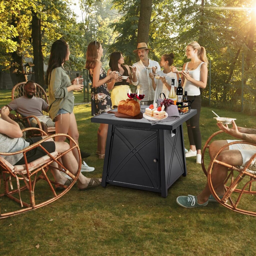 28 Inch Gas Fire Pit Table,50,000 BTU Propane Fire Table with Steel Lid and Volcanic Rock,Auto Electronic Ignition, Adjustable Footpads for Gatherings Parties on Patio Deck Garden Backyard,Black 28 Inch Gas Fire Pit Table,50,000 BTU Propane Fire Table with Steel Lid and Volcanic Rock,Auto Electronic Ignition, Adjustable Footpads for Gatherings Parties on Patio Deck Garden Backyard,Black