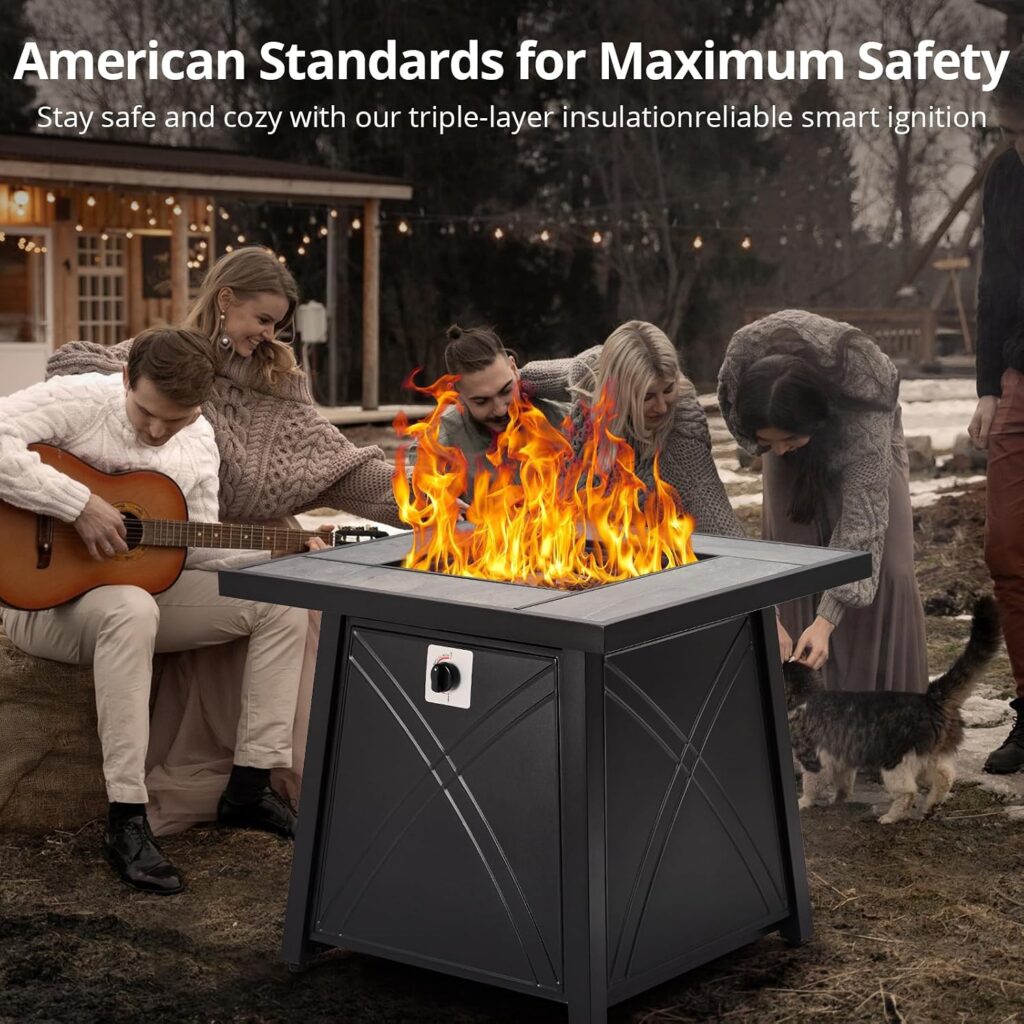 28 Inch Gas Fire Pit Table,50,000 BTU Propane Fire Table with Steel Lid and Volcanic Rock,Auto Electronic Ignition, Adjustable Footpads for Gatherings Parties on Patio Deck Garden Backyard,Black 28 Inch Gas Fire Pit Table,50,000 BTU Propane Fire Table with Steel Lid and Volcanic Rock,Auto Electronic Ignition, Adjustable Footpads for Gatherings Parties on Patio Deck Garden Backyard,Black