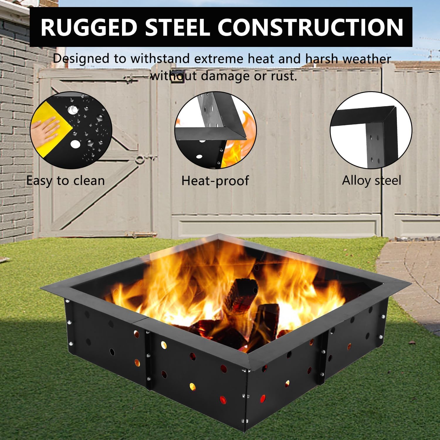Anman Upgraded Heavy Duty Solid Steel Fire Pit Liner Ring 42-Inch Inner,DIY Campfire Ring Above or In-Ground for Outdoor,Patio,Backyard