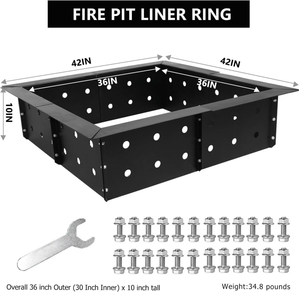 Anman Upgraded Heavy Duty Solid Steel Fire Pit Liner Ring 42-Inch Inner,DIY Campfire Ring Above or In-Ground for Outdoor,Patio,Backyard