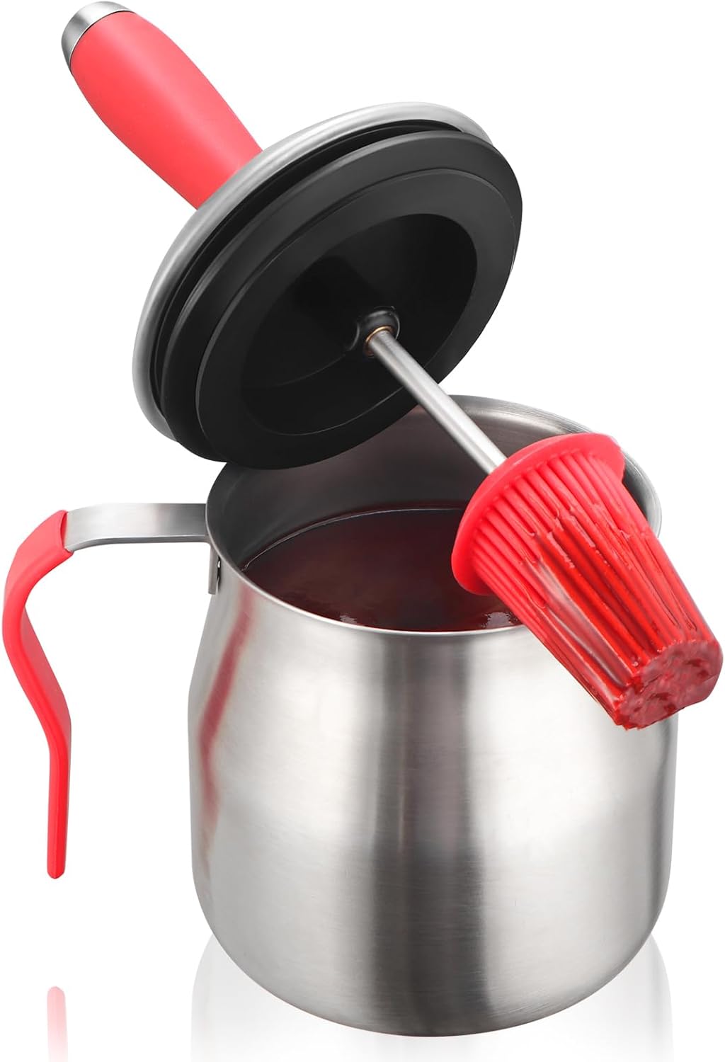 BBQ Basting Pot with 3 Basting Brushes Set,Christams BBQ Grilling Gifts for Men Dad，Airtight Stainless Steel Barbecue Sauce Pot,Silicone BBQ Brushes for Sauce,BBQ Gadgets Grill Accessories,32oz