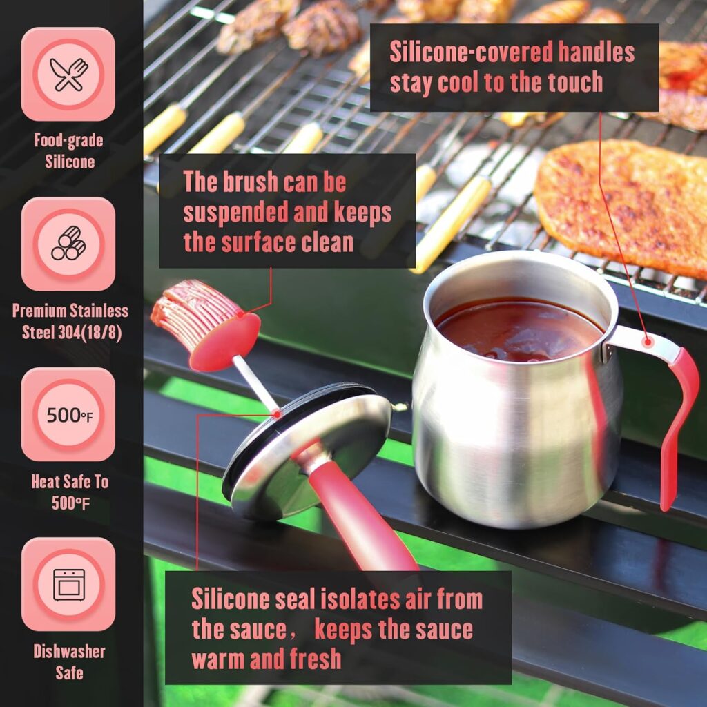 BBQ Basting Pot with Basting Brushes Set,Christams BBQ Grilling Gifts for Men Dad,Airtight Stainless Steel Barbecue Sauce Pot,Silicone BBQ Brushes for Sauce,BBQ Gadgets Grill Accessories,32oz BBQ Basting Pot with Basting Brushes Set,Christams BBQ Grilling Gifts for Men Dad,Airtight Stainless Steel Barbecue Sauce Pot,Silicone BBQ Brushes for Sauce,BBQ Gadgets Grill Accessories,32oz