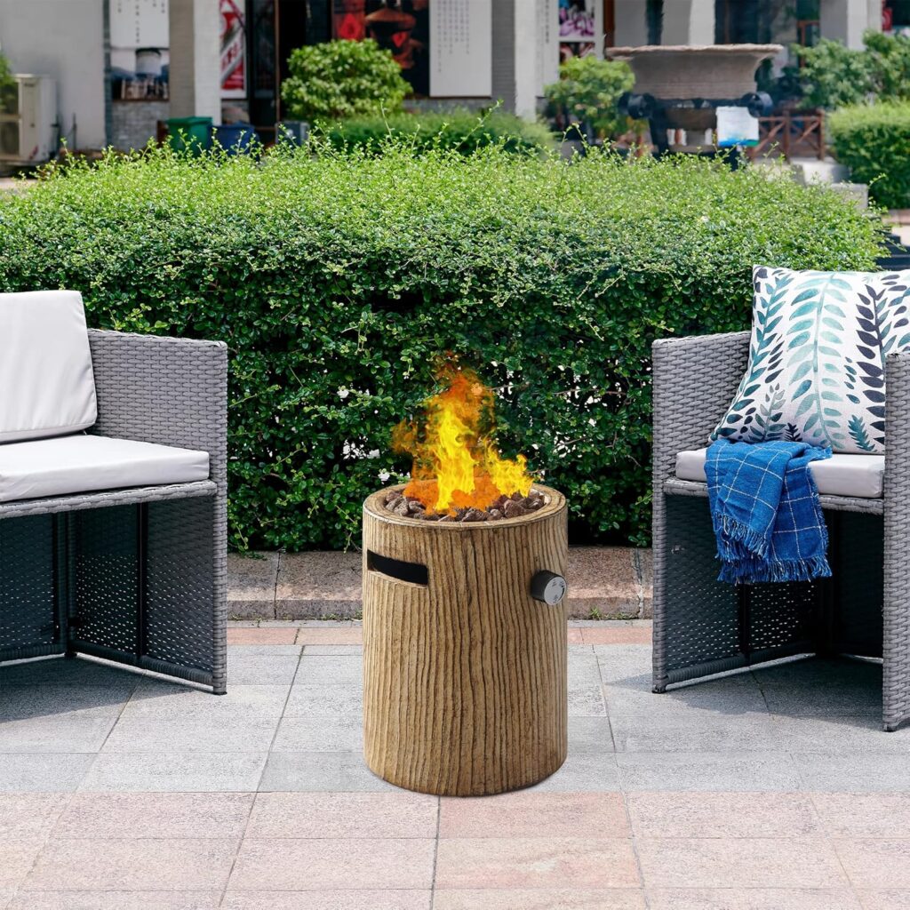 CASAINC Outdoor Fire Pit Inch Gas Propane Firepit BTU Portable Tabletop Fire Pit Lightweight Round Column Patio Fire Pits for Garden Balcony Deck Backyard, Lava Rock, CSA Certification（Brown）