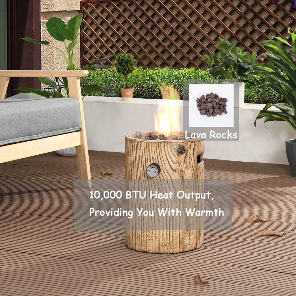 CASAINC Outdoor Fire Pit Inch Gas Propane Firepit BTU Portable Tabletop Fire Pit Lightweight Round Column Patio Fire Pits for Garden Balcony Deck Backyard, Lava Rock, CSA Certification（Brown）