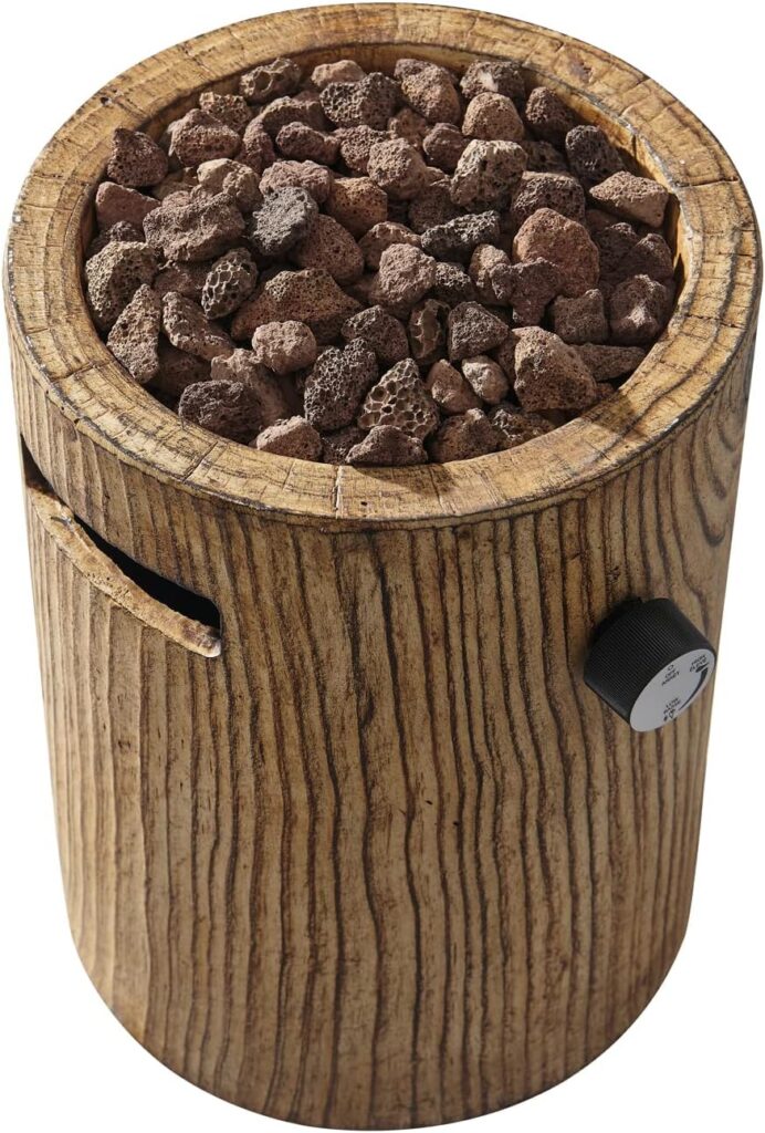 CASAINC Outdoor Fire Pit Inch Gas Propane Firepit BTU Portable Tabletop Fire Pit Lightweight Round Column Patio Fire Pits for Garden Balcony Deck Backyard, Lava Rock, CSA Certification（Brown）