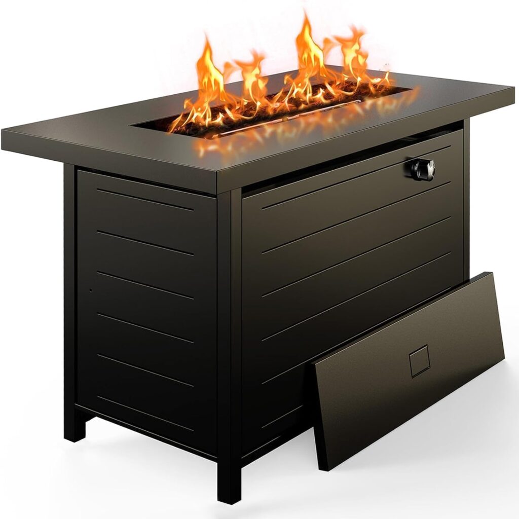Ciays Inch Gas Fire Pit Table, 60,000 BTU Propane Pits for Outside with Steel Lid and Lava Rock, in Firepit Table Gatherings Parties on Patio Deck Garden Backyard, Black