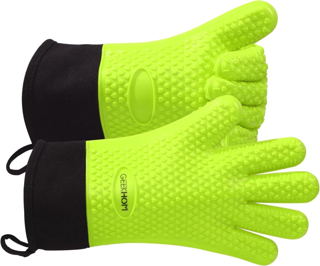 GEEKHOM BBQ Gloves Heat Resistant Oven Mitts - Silicone Grilling Gloves with 13.7 Arm Protection - Waterproof Pot Holder Non-Slip for Men  Women, Kitchen Outdoor Cooking, Baking, Camping, Royal Blue