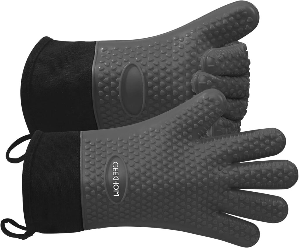 GEEKHOM BBQ Gloves Heat Resistant Oven Mitts - Silicone Grilling Gloves with 13.7 Arm Protection - Waterproof Pot Holder Non-Slip for Men  Women, Kitchen Outdoor Cooking, Baking, Camping, Royal Blue