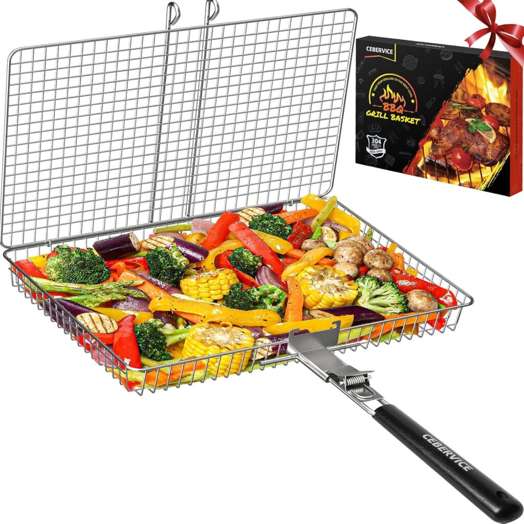 Grill Basket Extra Large, SUS304 Stainless Steel, Portable Folding BBQ Camping Grilling Rack for Fish, Vegetables, Shrimp, Barbeque Griller Cooking Accessories, Grilling Gifts for Men, Dad Grill Basket Extra Large, SUS304 Stainless Steel, Portable Folding BBQ Camping Grilling Rack for Fish, Vegetables, Shrimp, Barbeque Griller Cooking Accessories, Grilling Gifts for Men, Dad