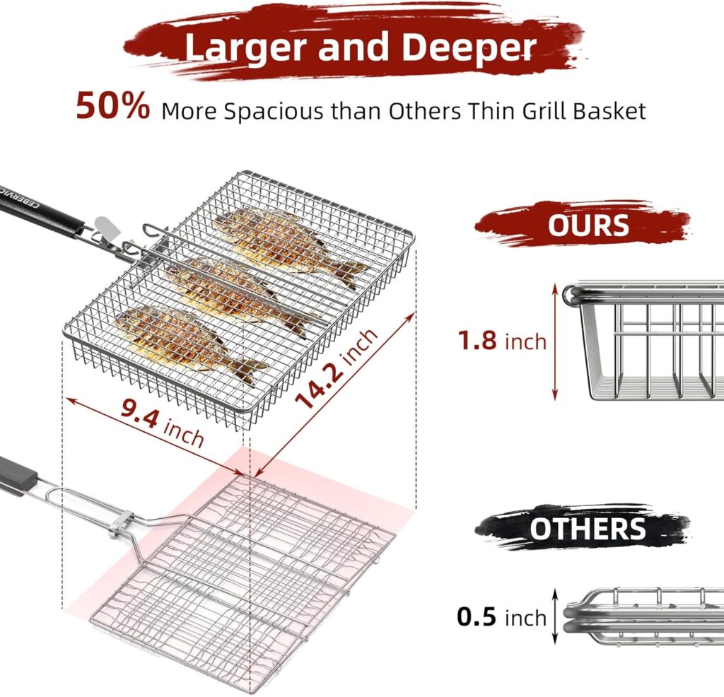 Grill Basket Extra Large, SUS304 Stainless Steel, Portable Folding BBQ Camping Grilling Rack for Fish, Vegetables, Shrimp, Barbeque Griller Cooking Accessories, Grilling Gifts for Men, Dad Grill Basket Extra Large, SUS304 Stainless Steel, Portable Folding BBQ Camping Grilling Rack for Fish, Vegetables, Shrimp, Barbeque Griller Cooking Accessories, Grilling Gifts for Men, Dad