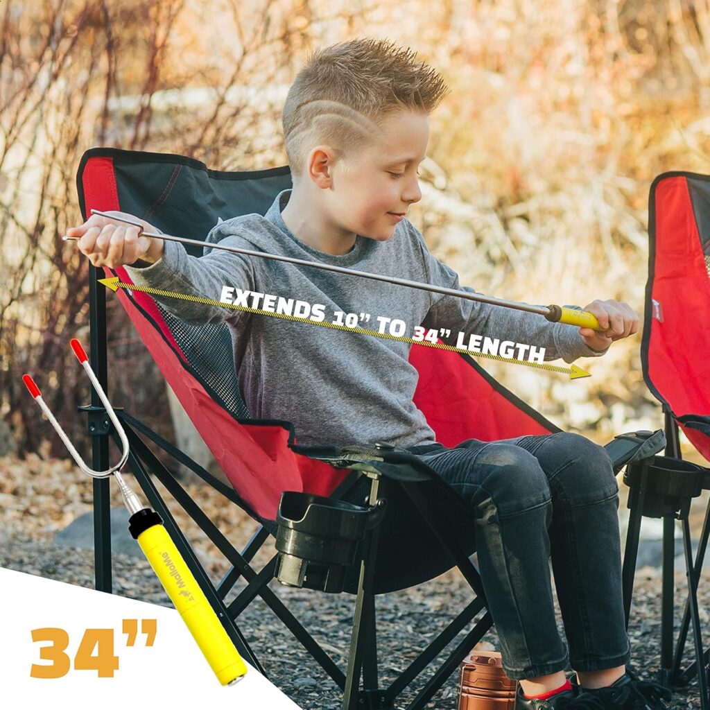MalloMe Smores Sticks for Fire Pit -Rotating inch Marshmallow Roasting Sticks Smores Kit Outdoor -Accessories for Campfire- Smore Skewers Hot Dog Fork, Camping Essentials Bonfire Gear Long (6 Pack)