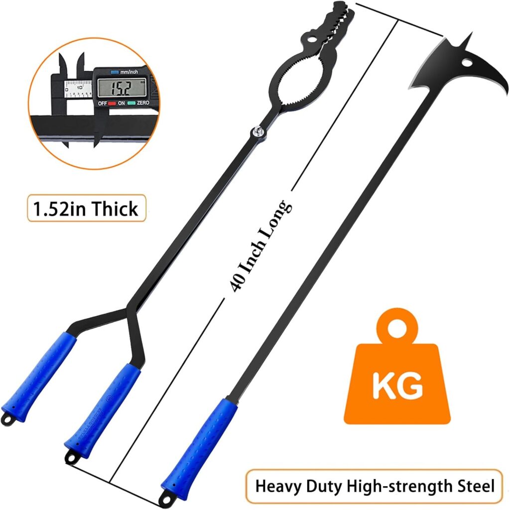 Messon Heavy Duty Fire Tong and Fire Poker Set, Large Fire Pit Tool, Outdoor Camping Portable Log Grabber Tool, Safely Moves Wood-Burning for Bonfire Fire Pit  Fireplace