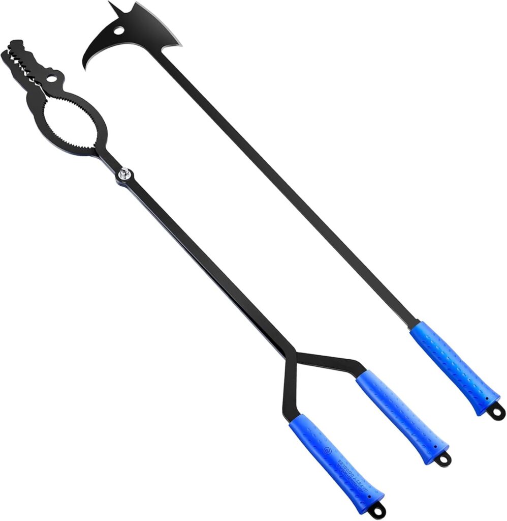 Messon Heavy Duty Fire Tong and Fire Poker Set, Large Fire Pit Tool, Outdoor Camping Portable Log Grabber Tool, Safely Moves Wood-Burning for Bonfire Fire Pit  Fireplace