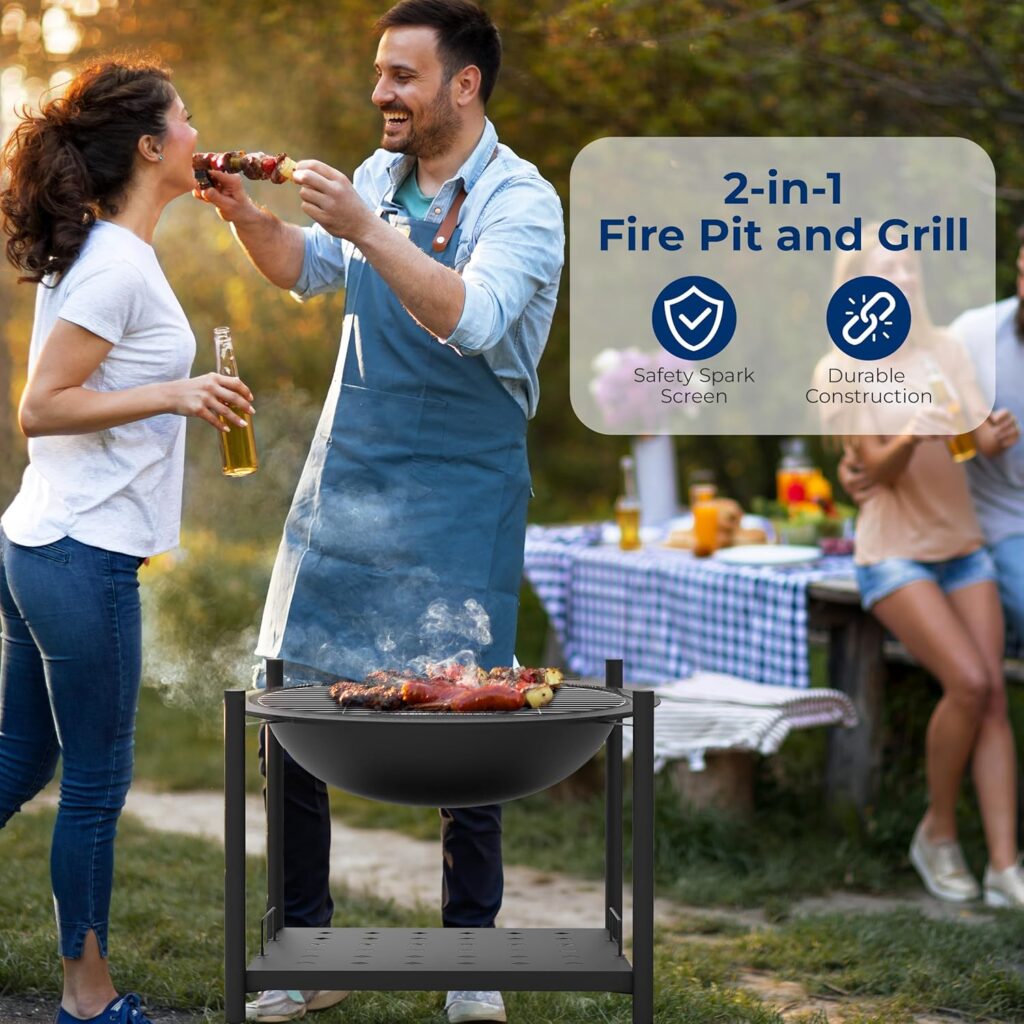 SereneLife Outdoor Wood Fire Pit with BBQ Grill, Mesh Screen, and Wood Storage – Heavy-Duty Steel Frame, Heat-Resistant – Ideal for Bonfires, Camping, and Outdoor Cooking SereneLife Outdoor Wood Fire Pit with BBQ Grill, Mesh Screen, and Wood Storage – Heavy-Duty Steel Frame, Heat-Resistant – Ideal for Bonfires, Camping, and Outdoor Cooking