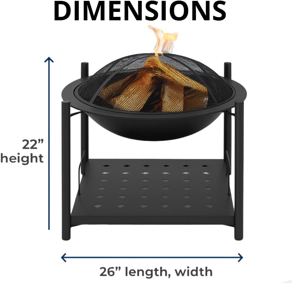 SereneLife Outdoor Wood Fire Pit with BBQ Grill, Mesh Screen, and Wood Storage – Heavy-Duty Steel Frame, Heat-Resistant – Ideal for Bonfires, Camping, and Outdoor Cooking SereneLife Outdoor Wood Fire Pit with BBQ Grill, Mesh Screen, and Wood Storage – Heavy-Duty Steel Frame, Heat-Resistant – Ideal for Bonfires, Camping, and Outdoor Cooking