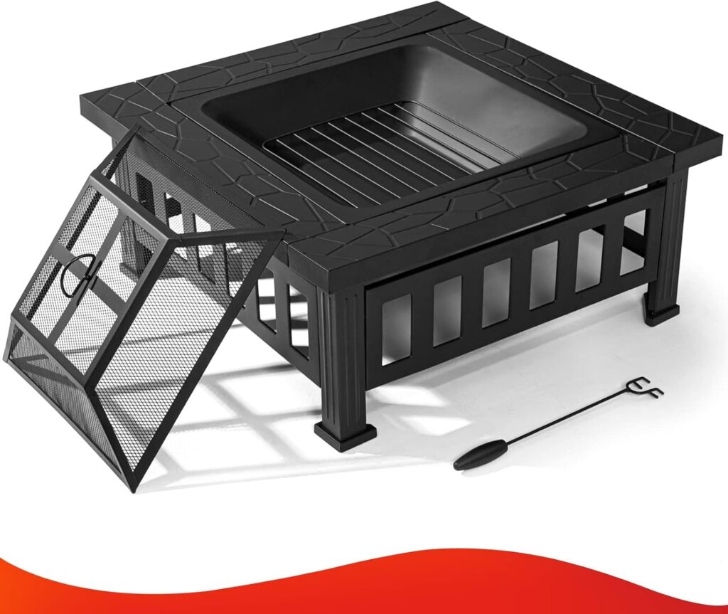 SINGLYFIRE Inch Fire Pit Table for Outside Square Metal Firepit Outdoor Wood Burning Large Steel Bonfire Pit for Patio Backyard Garden with Spark Screen,Log Grate,Poker SINGLYFIRE Inch Fire Pit Table for Outside Square Metal Firepit Outdoor Wood Burning Large Steel Bonfire Pit for Patio Backyard Garden with Spark Screen,Log Grate,Poker