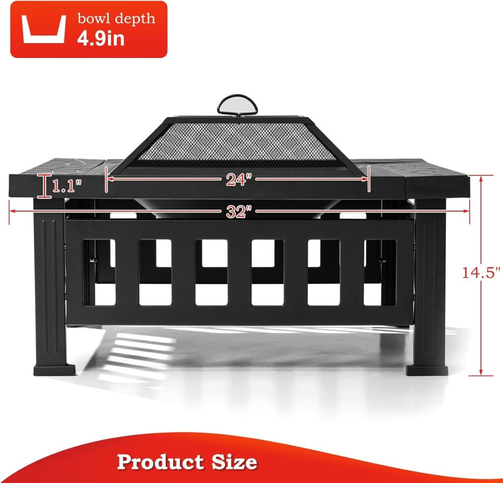 SINGLYFIRE Inch Fire Pit Table for Outside Square Metal Firepit Outdoor Wood Burning Large Steel Bonfire Pit for Patio Backyard Garden with Spark Screen,Log Grate,Poker SINGLYFIRE Inch Fire Pit Table for Outside Square Metal Firepit Outdoor Wood Burning Large Steel Bonfire Pit for Patio Backyard Garden with Spark Screen,Log Grate,Poker