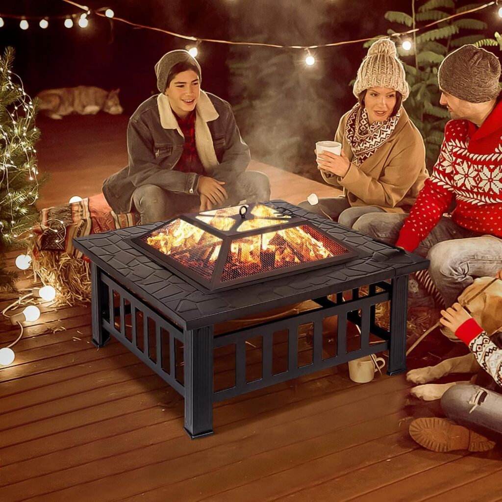 SINGLYFIRE Inch Fire Pit Table for Outside Square Metal Firepit Outdoor Wood Burning Large Steel Bonfire Pit for Patio Backyard Garden with Spark Screen,Log Grate,Poker SINGLYFIRE Inch Fire Pit Table for Outside Square Metal Firepit Outdoor Wood Burning Large Steel Bonfire Pit for Patio Backyard Garden with Spark Screen,Log Grate,Poker