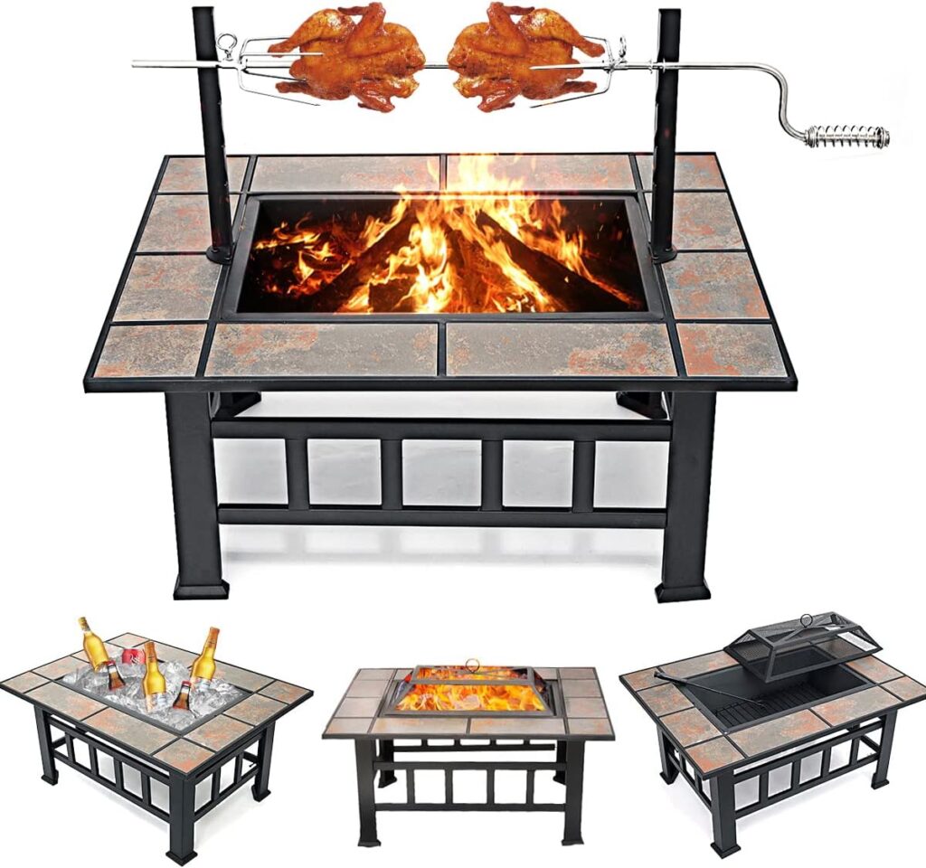 SINGLYFIRE Inch Fire Pit Table for Outside Square Metal Firepit Outdoor Wood Burning Large Steel Bonfire Pit for Patio Backyard Garden with Spark Screen,Log Grate,Poker SINGLYFIRE Inch Fire Pit Table for Outside Square Metal Firepit Outdoor Wood Burning Large Steel Bonfire Pit for Patio Backyard Garden with Spark Screen,Log Grate,Poker