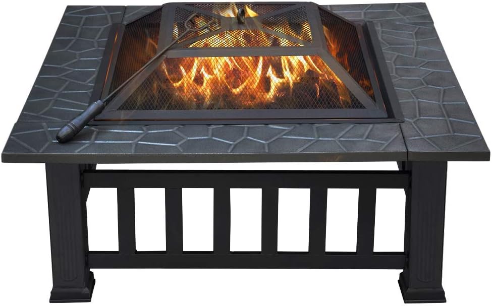 SINGLYFIRE Inch Fire Pit Table for Outside Square Metal Firepit Outdoor Wood Burning Large Steel Bonfire Pit for Patio Backyard Garden with Spark Screen,Log Grate,Poker SINGLYFIRE Inch Fire Pit Table for Outside Square Metal Firepit Outdoor Wood Burning Large Steel Bonfire Pit for Patio Backyard Garden with Spark Screen,Log Grate,Poker