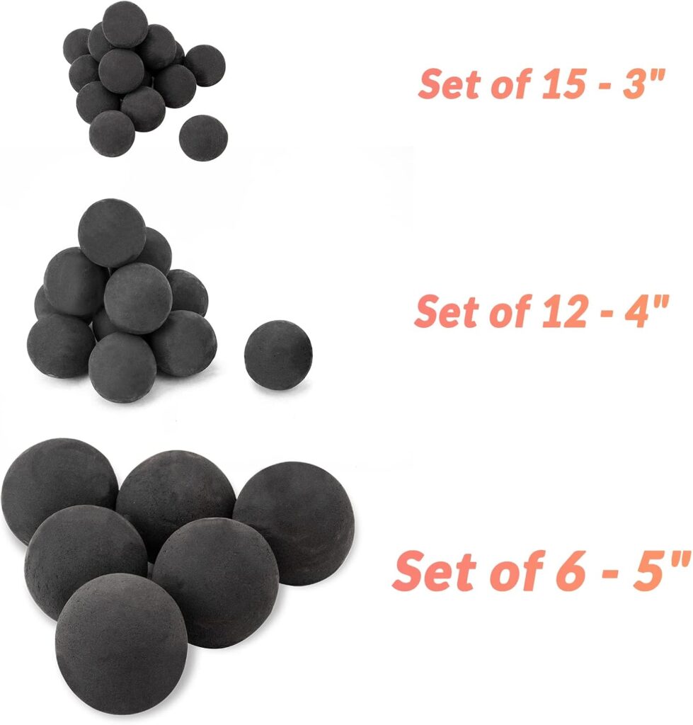 Skyflame Inch Ceramic Fire Pit Balls, Set of Round Fire Stones Set for Indoor and Outdoor Fire Pits or Fireplaces Accessory, Black