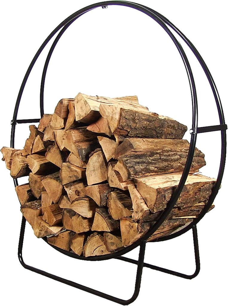 Sunnydaze 24-Inch Outdoor Firewood Rack Hoop - Indoor Round Tubular Steel Fireplace Wood Holder - 300-lb Capacity