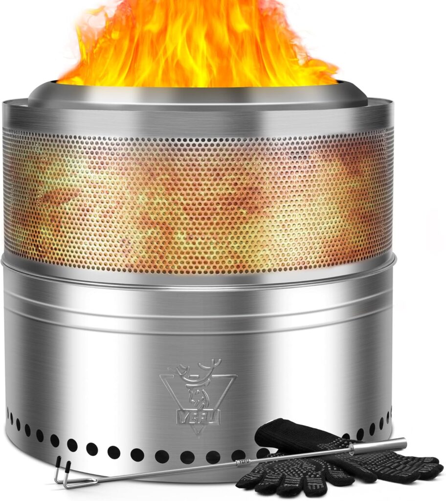 YEFU Fire Pit 18in Dia, Folding Smokeless Firepit, Wood Burning Stainless Steel Portable Outdoor Fireplace with Removable Ash Stand,Gloves,Fire Poker,Bonfire Fire Pits for Outside Camping,16.6 lbs YEFU Fire Pit 18in Dia, Folding Smokeless Firepit, Wood Burning Stainless Steel Portable Outdoor Fireplace with Removable Ash Stand,Gloves,Fire Poker,Bonfire Fire Pits for Outside Camping,16.6 lbs