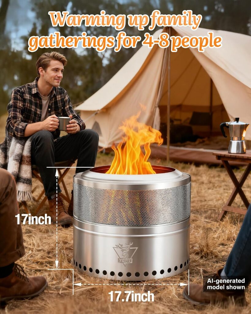 YEFU Fire Pit 18in Dia, Folding Smokeless Firepit, Wood Burning Stainless Steel Portable Outdoor Fireplace with Removable Ash Stand,Gloves,Fire Poker,Bonfire Fire Pits for Outside Camping,16.6 lbs YEFU Fire Pit 18in Dia, Folding Smokeless Firepit, Wood Burning Stainless Steel Portable Outdoor Fireplace with Removable Ash Stand,Gloves,Fire Poker,Bonfire Fire Pits for Outside Camping,16.6 lbs
